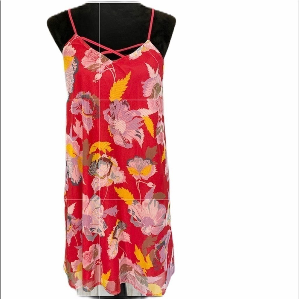 LOVE Fire red floral tropical dress size Medium